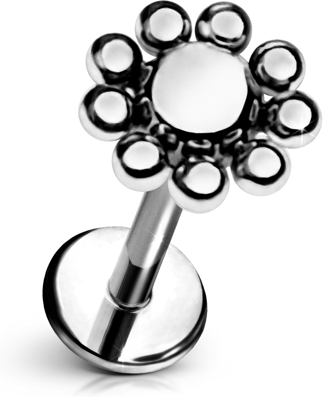 Cords Club Sun Flat Back Stud – ASTM-F136 Implant Grade Titanium - Push Pin Design for Sensitive Ears – Available in 18K Gold Plated & Titanium Silver (Single Earring)