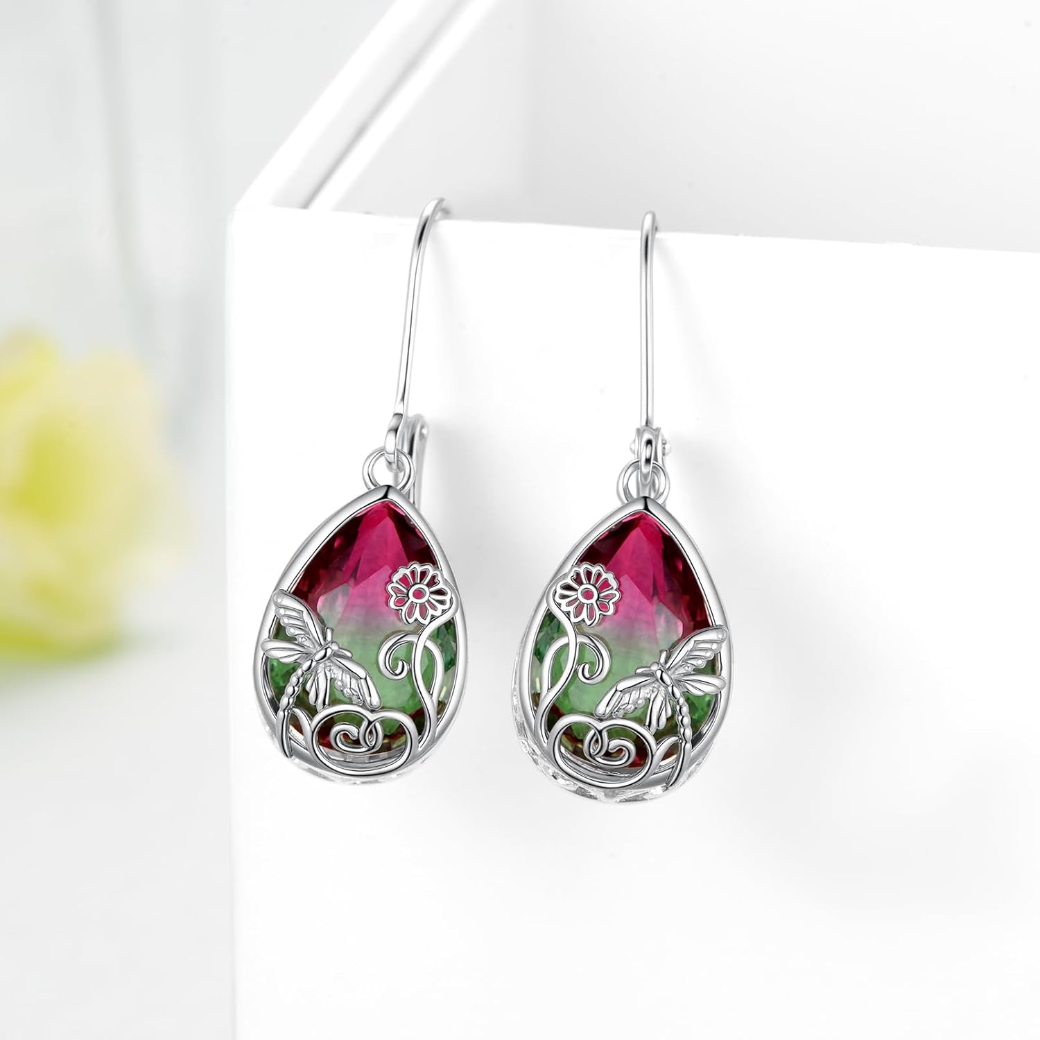 Dragonfly Tourmaline Earrings 925 Sterling Silver Dragonfly Dangle Drop Earrings Jewelry Gifts for Women - Image 3