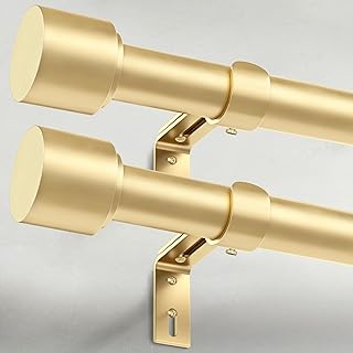 GEEBOBO 2 Pack Gold Curtain Rods for Windows 66 to 120 Inch, 1 Inch Adju...