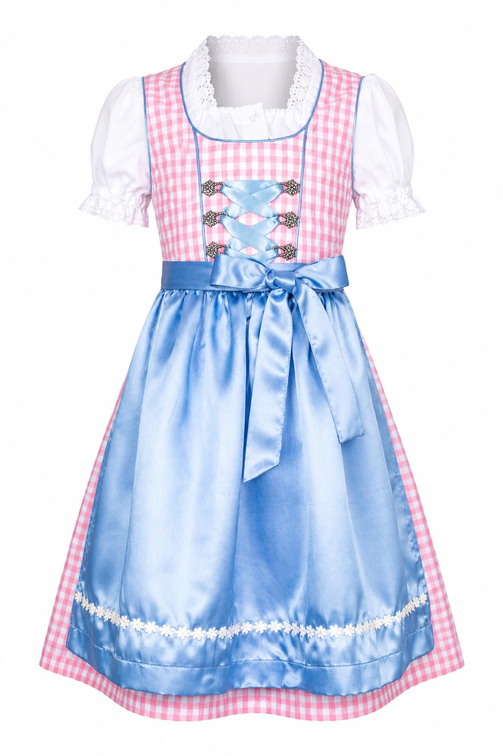 Ramona Lippert® Dziecięcy Dirndl Mia - Dirndl różowy biały w kratkę z bluzką - tradycyjny Dirndl dla dziewczynek - rozm. 110/116-158/164