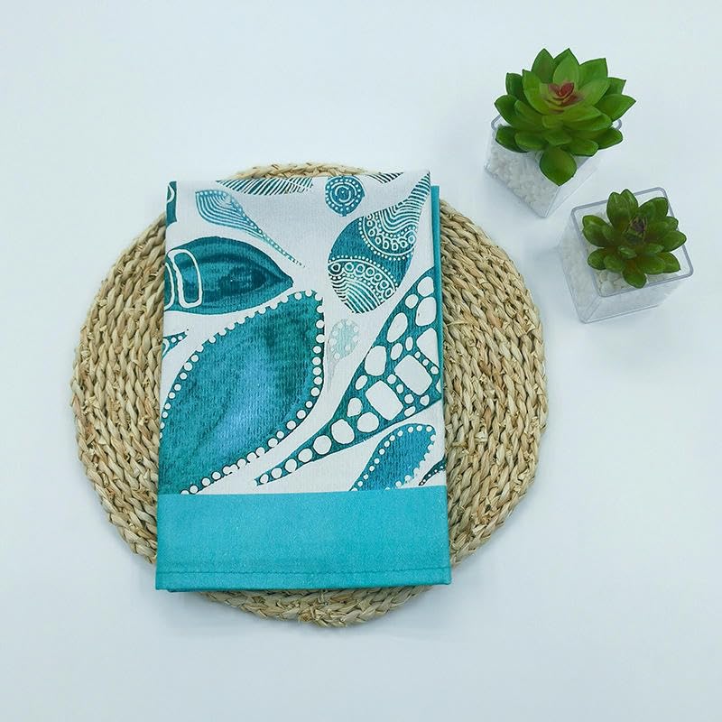 ANEIDA 50 * 70CM 3/6/12PCS Platz 100% Baumwolle Tisch Servietten Matte Block Druck Blatt Partten Baumwolle Waschbar Baumwolle Gedruckt Blaugrün Handtuch Wiederverwendbar