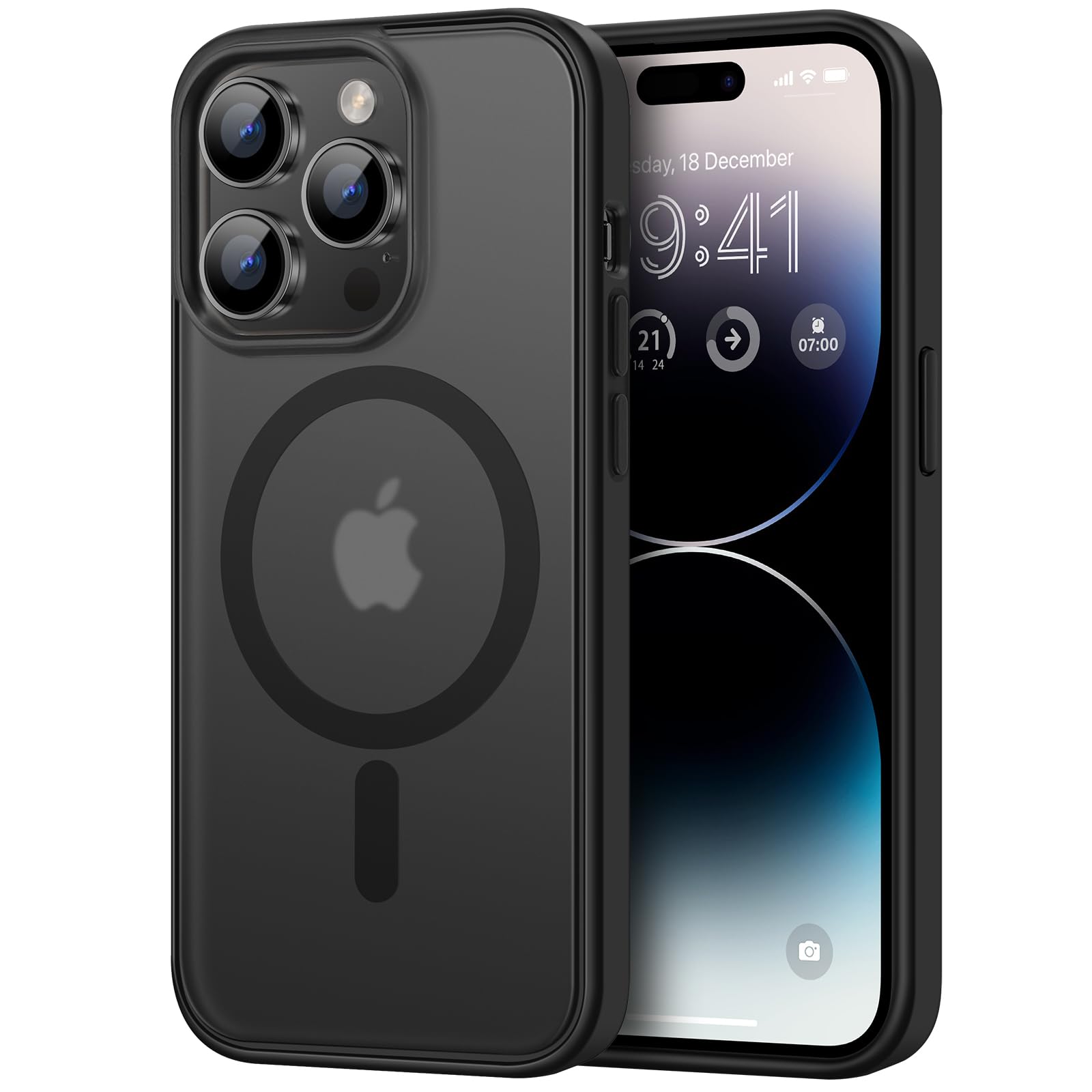TENDLINMagnetic Case Compatible with iPhone 14 Pro Case [Compatible with MagSafe] Translucent Matte Hard Back with Soft Silicone Bumper Comfortable Case (Black)