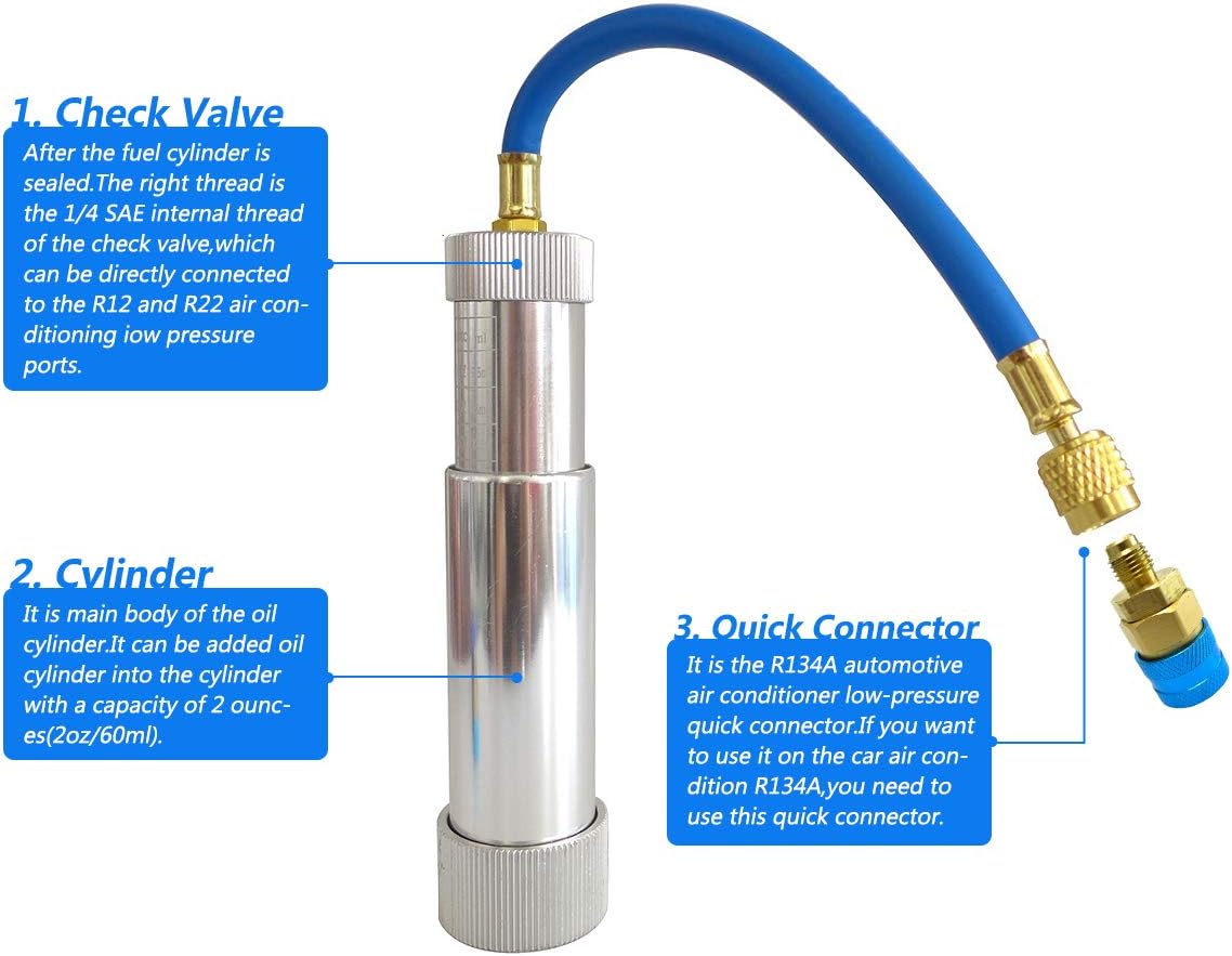 TIKSCIENCE AC Oil and Dye Injector R134A Quick Coupler,Air Conditioning Line Repair Tools R-134a R410a R22 R12 System : Automotive