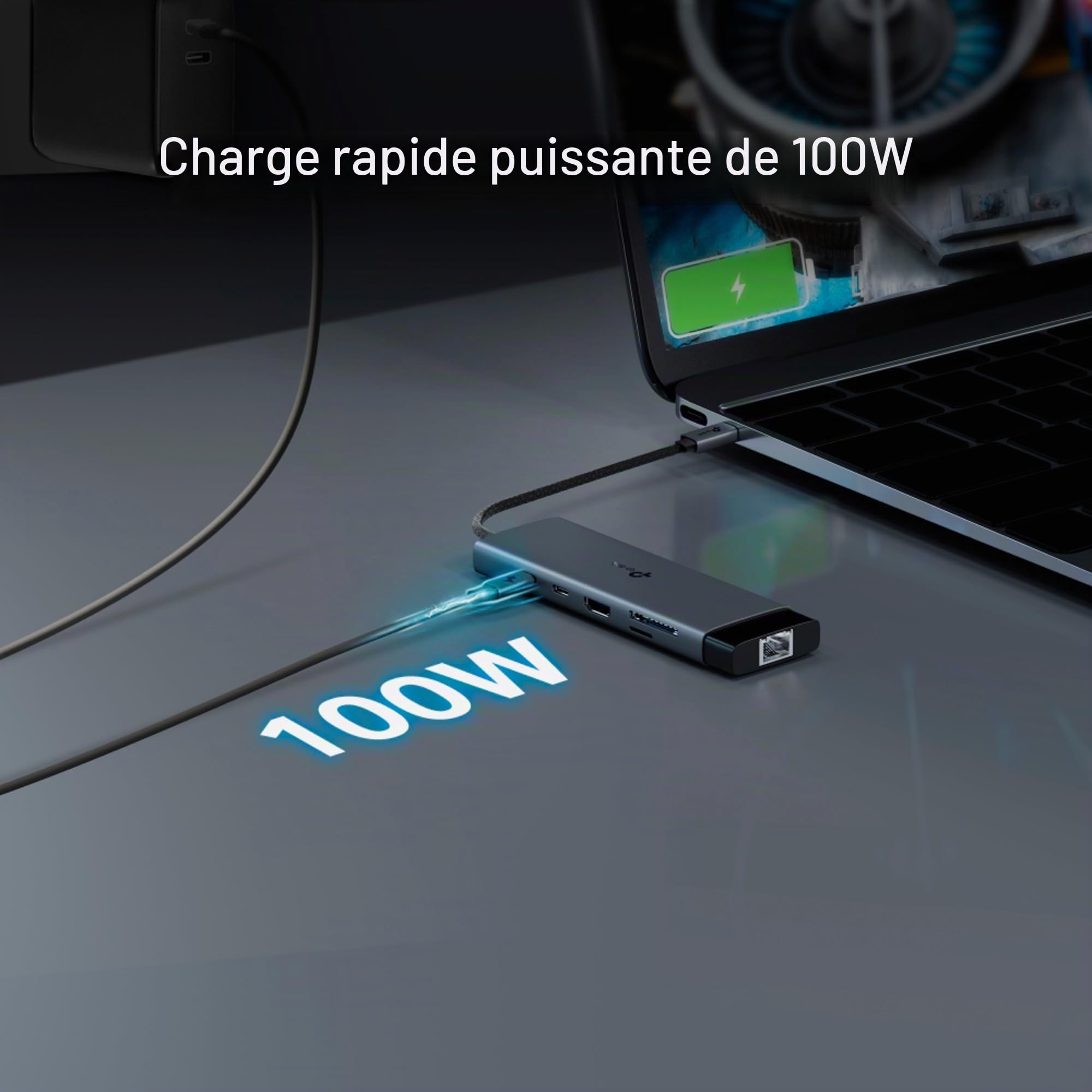 TP-Link Hub USB C HDMI 9-en-1 PD100W, UH9120C | HDMI 4K60, Ethernet, SD, USB 3.0, PD100W, idéal bureau/création de contenu, compatible Windows, Mac et Linux