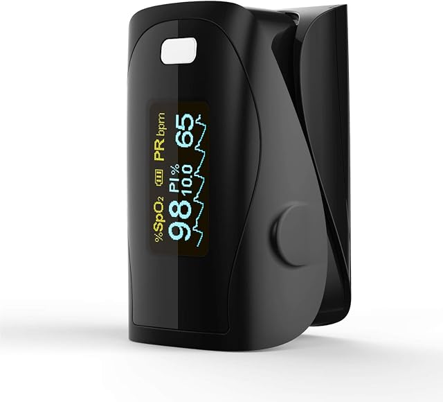 Pulse Oximeter PRCMISEMED Pro Sports and Aviation Finger-Unit Spot Check Oxygen Monitor Finger with Lanyard (OLED,Black)