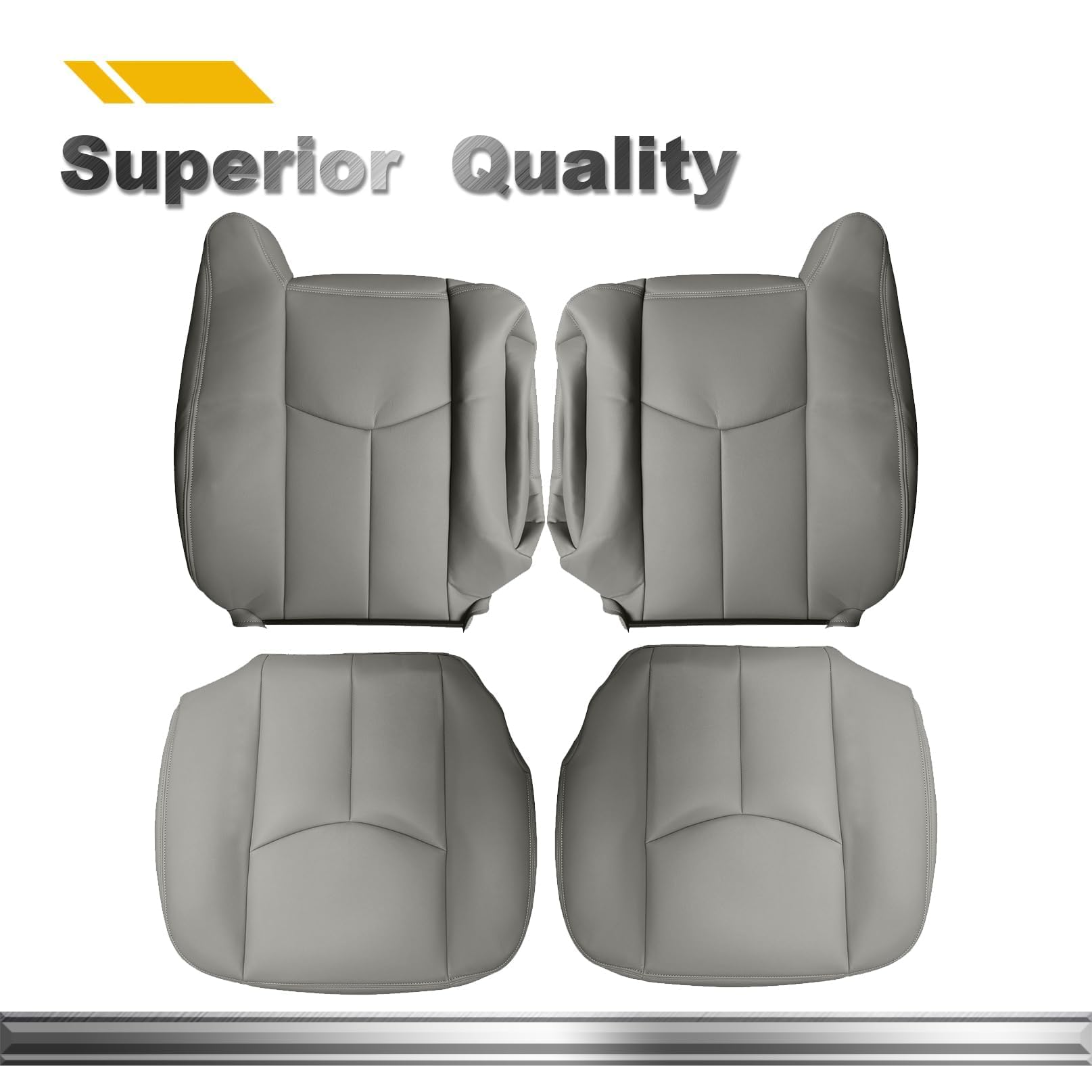 Aspaton 4 Pcs Front Driver Passenger Leather Seat Cover Compatible with Silverado Tahoe Suburban Avalanche Yukon Sierra 2003 2004 2005 2006 2007 Front Left Right Bottom & Top Seat Covers