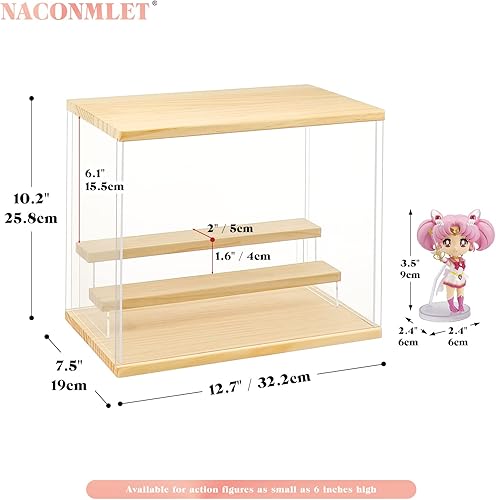 Miniatura 2 de Vitrina de acrílico transparente para figuras con luz, soporte de exhibición de 3 niveles, estuche organizador a prueba de polvo para figuras de