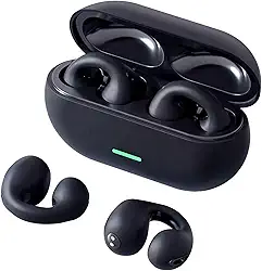 Fones de Ouvido sem Fio Com Clipe de Orelha Aberto, Fones de Ouvido Esportivos sem Fio Bluetooth 5.3, Microfone e Gancho de Orelha Integrados, 36 Horas de Reprodução, Design à Prova D'água(Preto)