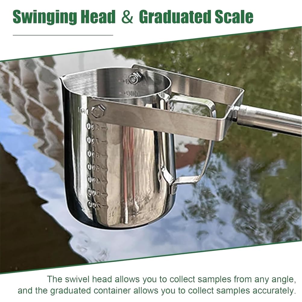 Mestolo per Campionamento dell'Acqua Telescopico in Acciaio Inossidabile con Beccuccio Graduato,Becher a Pendolo da 500/1000ml,Asta per Campionamento dell'Acqua,500ml,3.64~9.8ft/1.11~3.0m