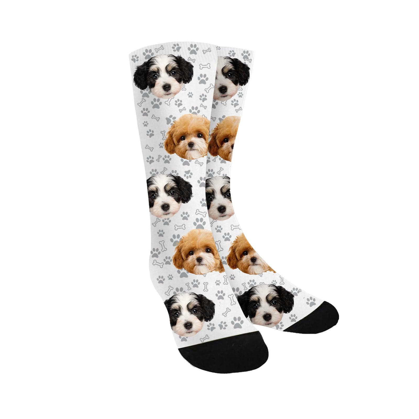 Custom Photo Pet Face Socks, Love Heart Crew Socks with 2 Faces for Men Women