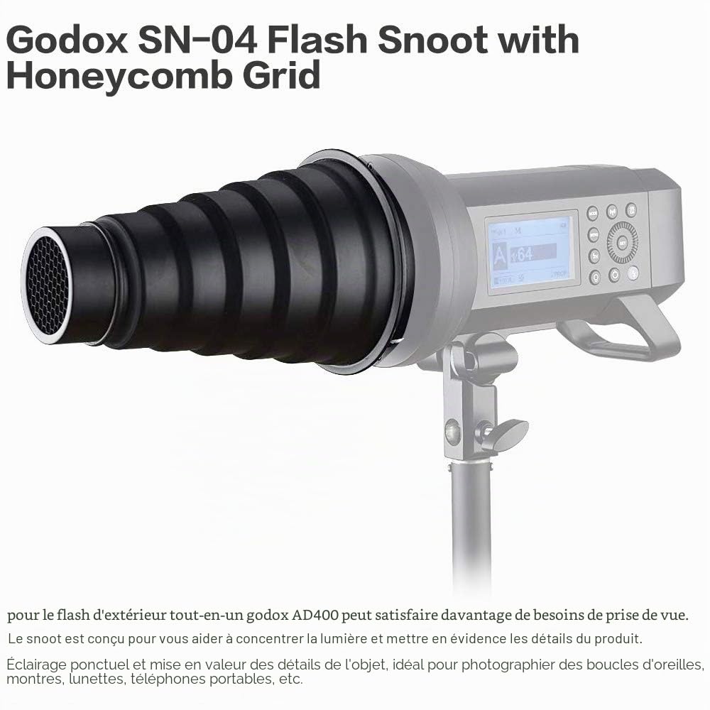 GODOX SN-04 Snoot avec grille nid d'abeille pour Bowens Montage Godox AD400Pro (SN-04 Flash Snoot)