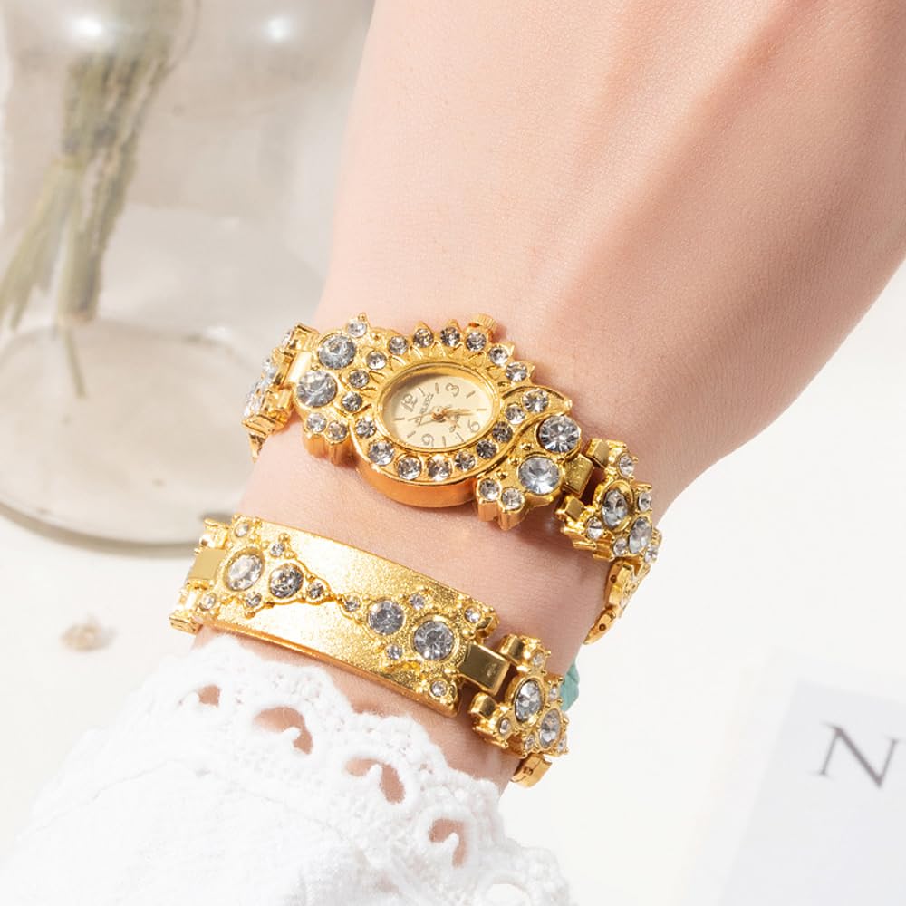 Weicam Women Stylish Bangle Bracelet Round Dial Crystal Analog Quartz Wrist Watch Jewelry Set