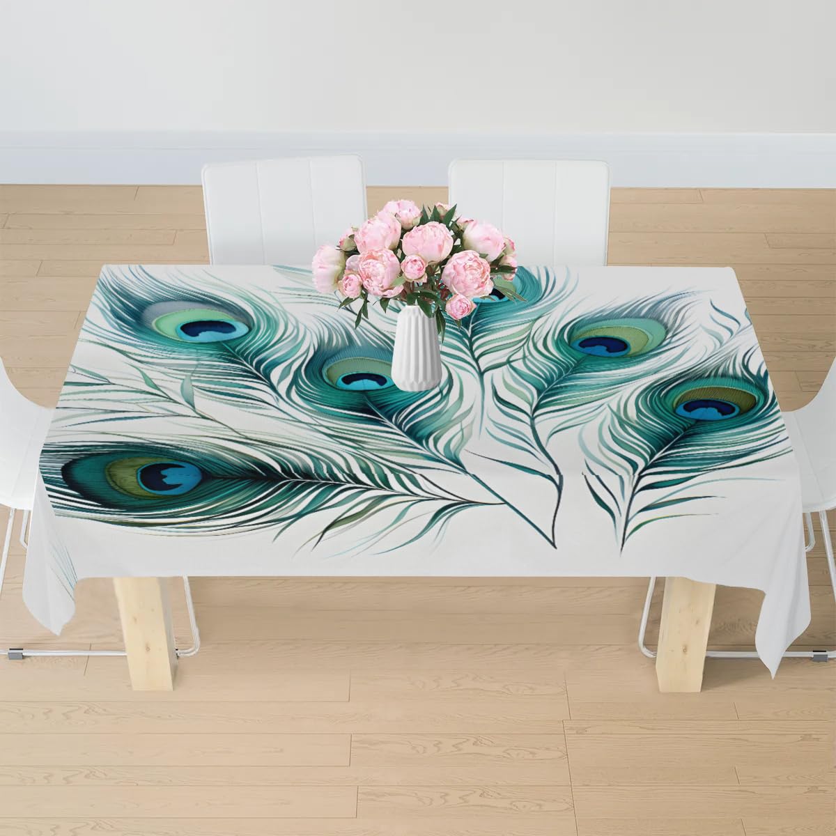 Snatocys Rectangle Tablecloth, Waterproof Stain Resistant Table Cloth, Wrinkle Free Decorative, 54" x 70" Peacock Feather Table Cover for Dining Party