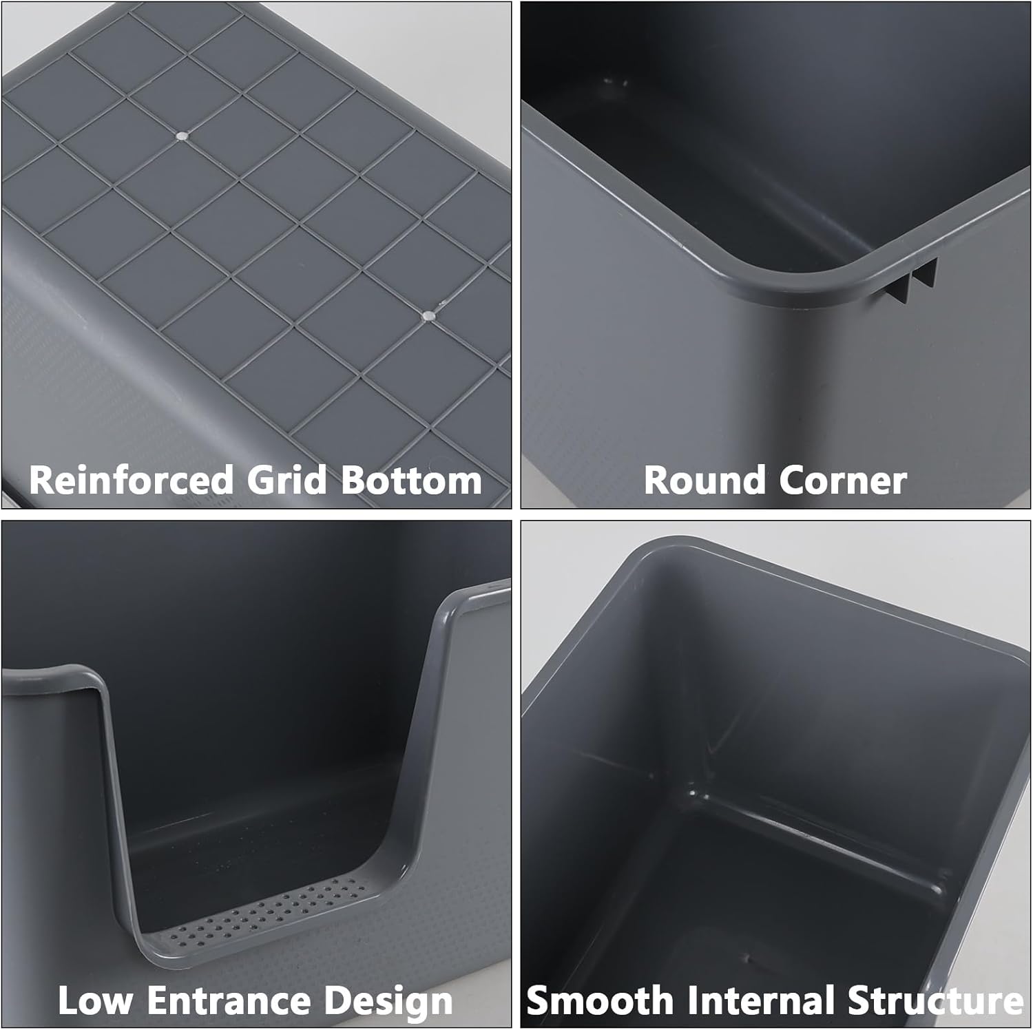 Gloreen 2-Pack Plastic High Sides Cat Litter Box, Open Top Cat Litter Box with Scoop, Grey