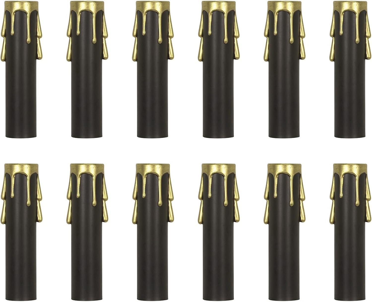 Ciata - 12 Pack - 4 inch Black Plastic with Gold Drip Candle Covers with 13/16 inch Inside Diameter and 7/8 inch Outside Diameter (4 inch, Black with Gold drip)