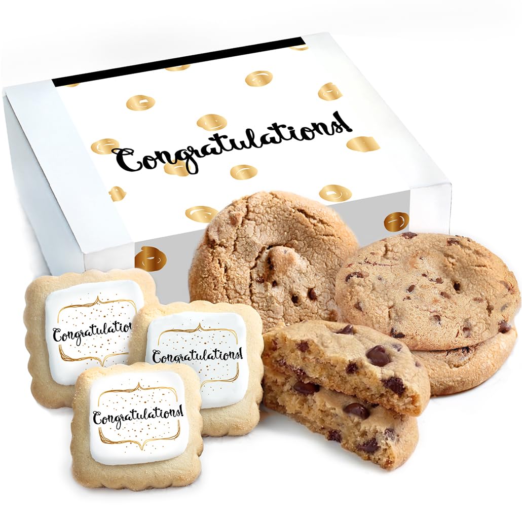 Congrats Gift Basket Congratulations Cookie Chocolate Chip Cookies Fudge Filled For Men Women Kids | INDIVIDUALLY WRAPPED | Graduation New Job Promotion Engagement Retirement New Home | Large Cookies