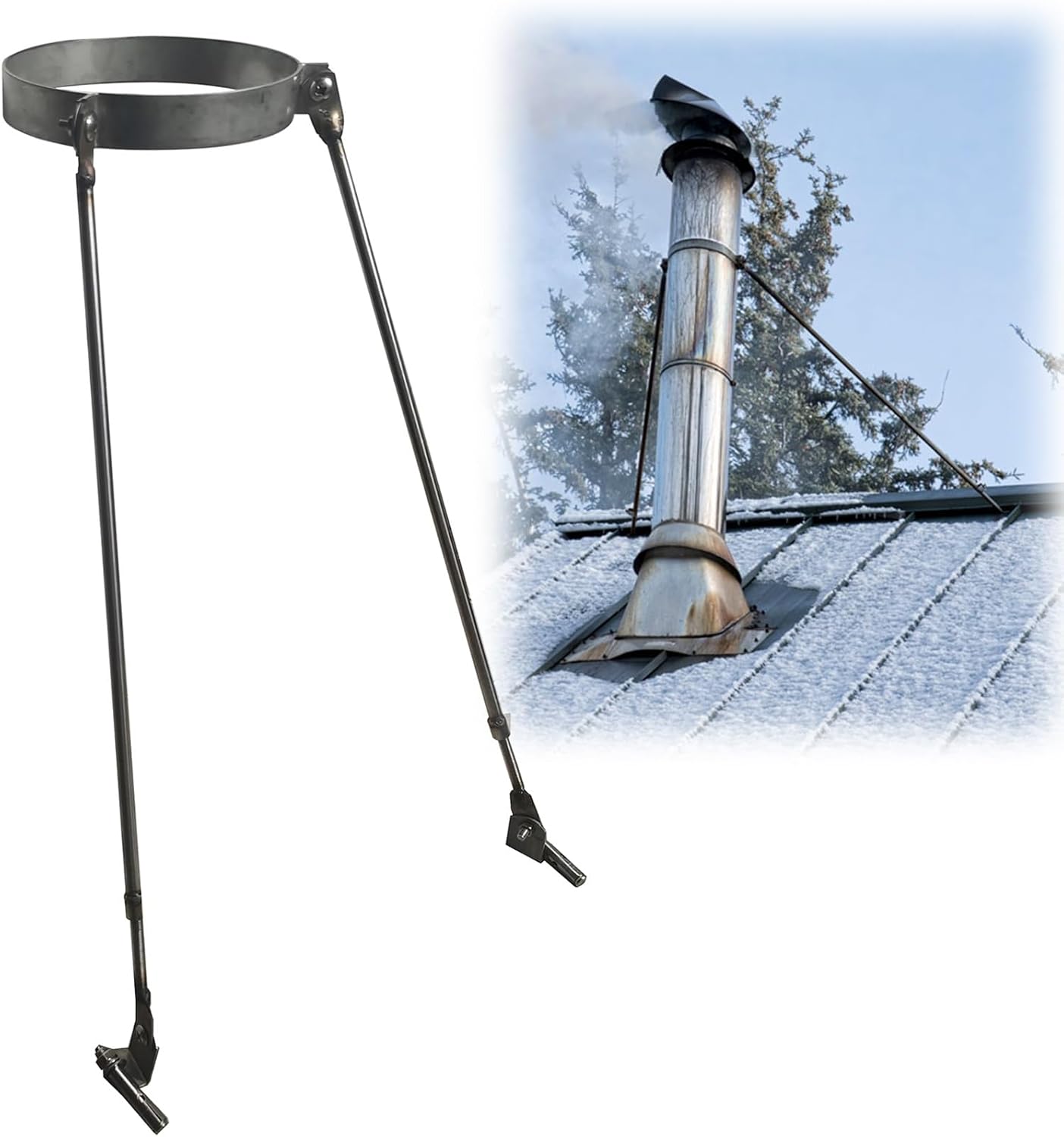 Customizable Stainless Steel Stove Pipe Roof Brace, Windproof & High-Temperature Resistant Chimney Brackets with Legs, Fits 10.4in Diameter Pipes