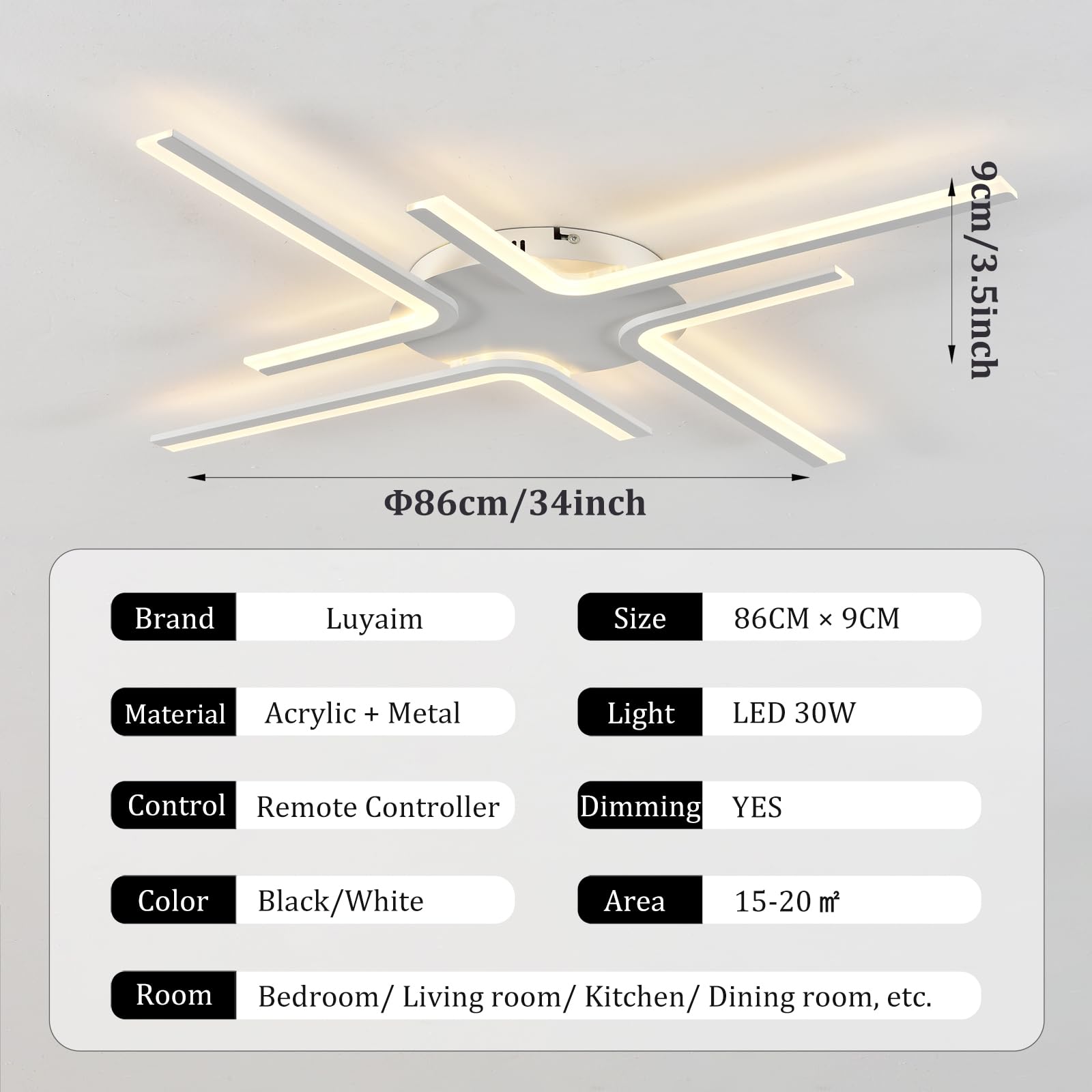 Plafón LED Moderno Regulable, Lámpara De Techo Inteligente Con APP Y Control Remoto, Temperatura De Color Ajustable 3000K-6500K, Diseño Moderno Para Salón Dormitorio Cocina-White