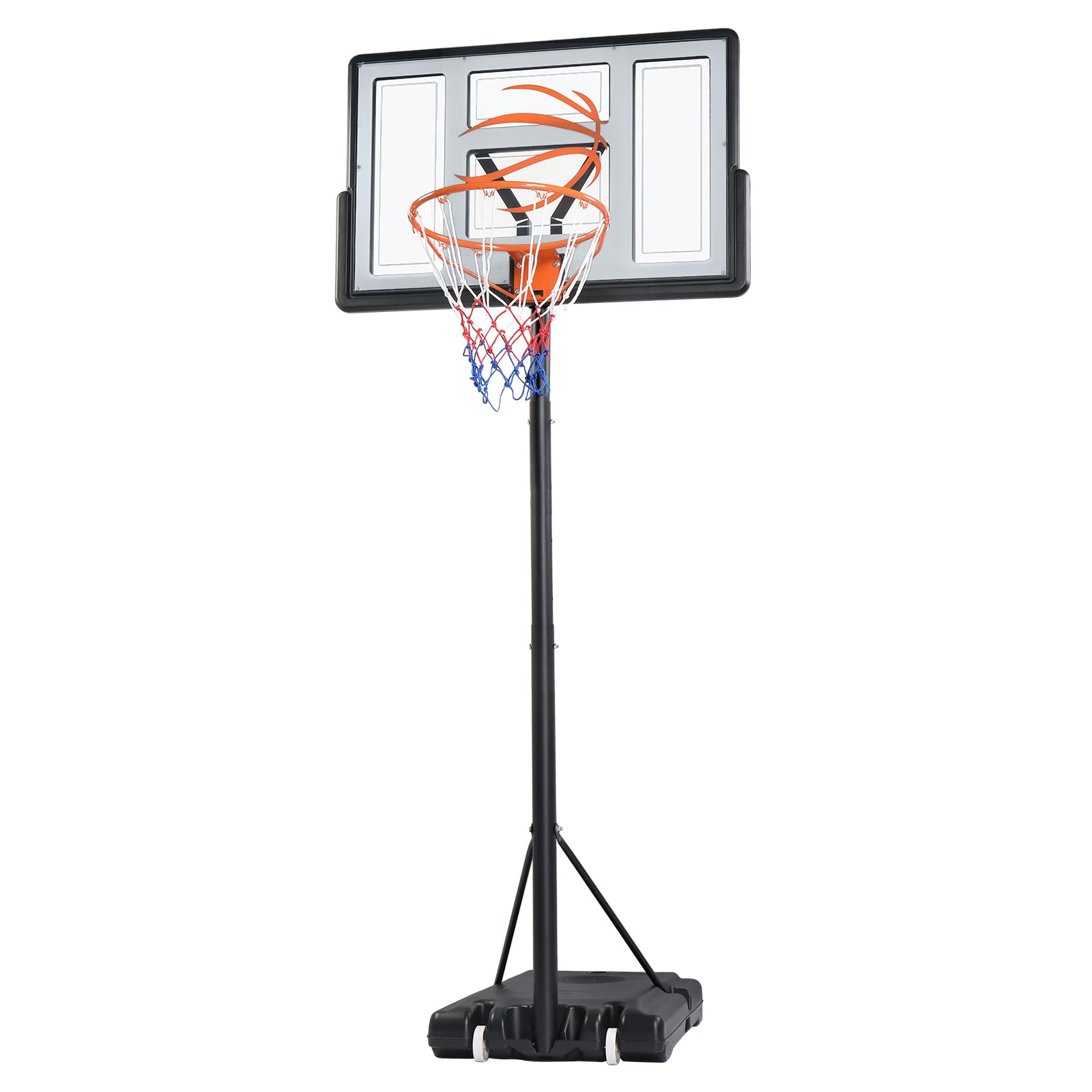 LALAHO Outdoor Basketball Hoop Adjustable, 10Ft Professional Basketball Stand for Adults and Youth with Base Wheels, 2.3-3.05m Height Portable Netball Hoop and Goal System for Backyard Court (Grey)
