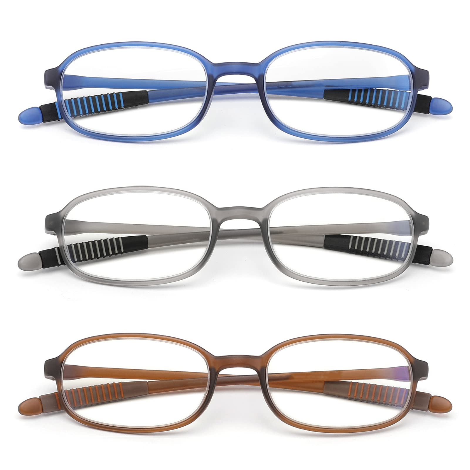 HOTJOJO 3 Pack TR90 Reading Glasses Blue Light Blocking Flexible Readers Anti Glare / Eyestrain / UV400 Lightweight Magnifying Eyeglasses for Men ( Magnification 1.5 )