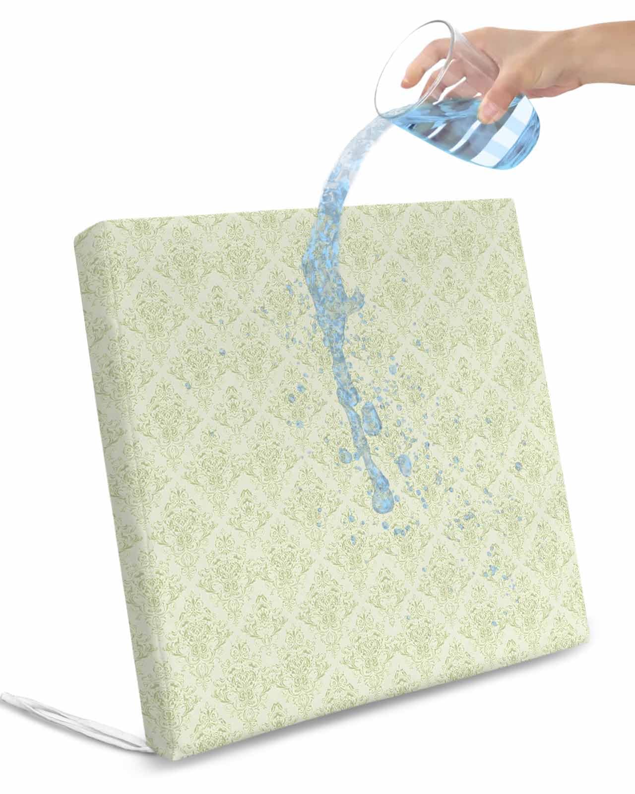 2 Pack Green Floral Waterproof Cushion Covers with Ties, Outdoor Patio Chaise Lounge Chair Seat Cushion Slip Covers Replacement(Only Cover) Farmhouse Luxury Scroll Flowers Patterned 22