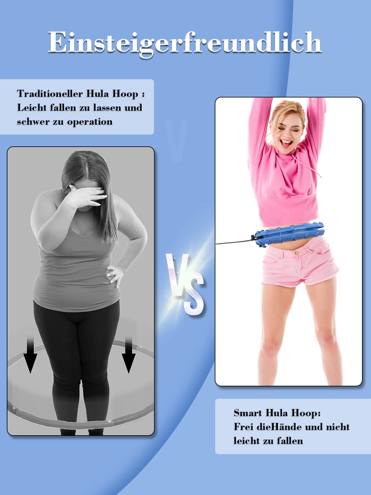 Hula Hoop Reifen Erwachsen,Smart Hula Hoop mit Gewicht Kugel, Smart Fitness Reifen mit Zähler, Fitness Hoop mit Gravitationsball und 360° Massage, 24 Teiliger Abnehmbarer Hula Hoop