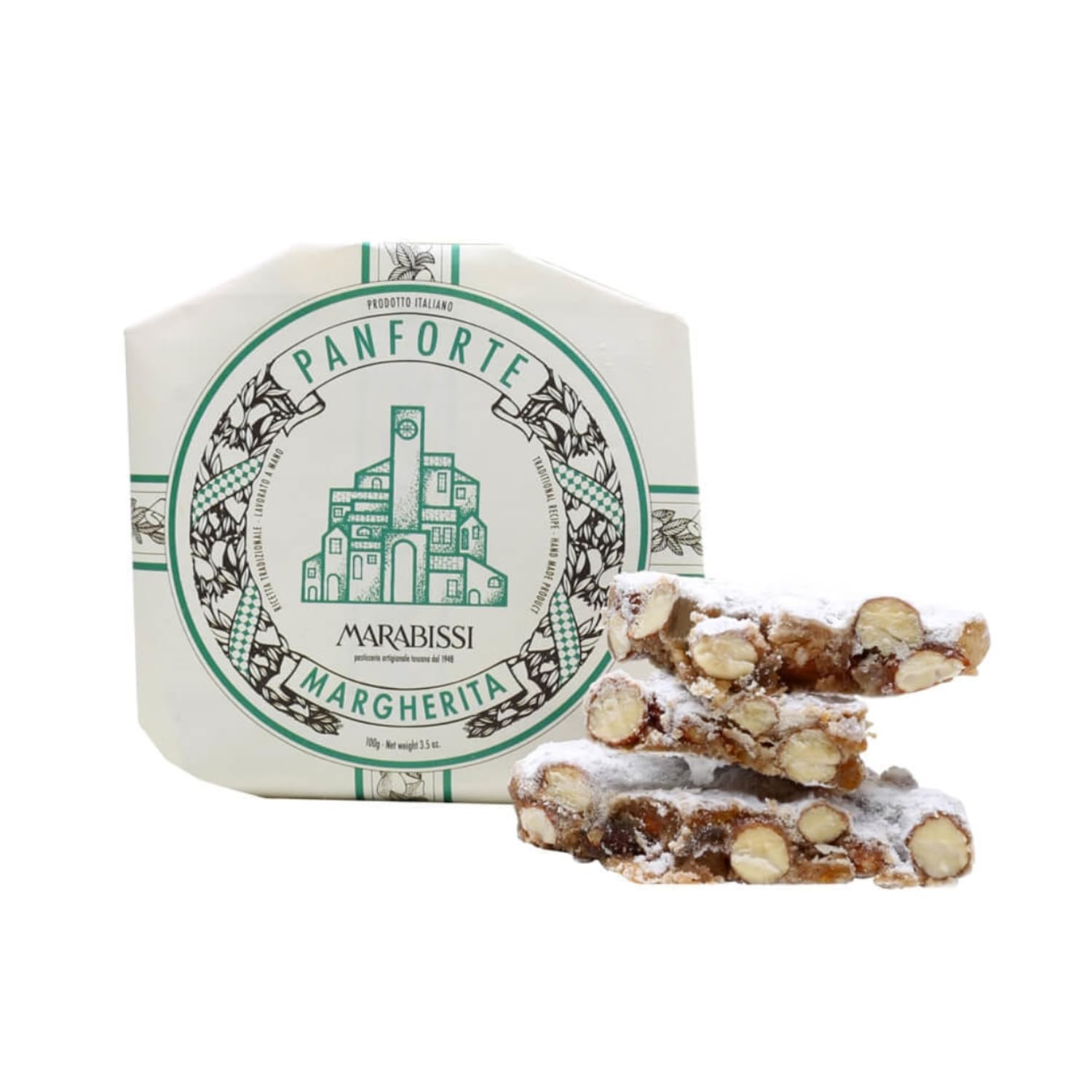 Marabissi® | Panforte Margherita Handgemacht - 100 Gr | Handwerklich hergestelltes Panforte mit Mandeln und kandierten Früchten