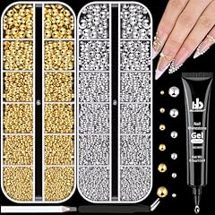 15 2 Boxes Nail Pearls(Gold+Silver) Set 5 with Glue