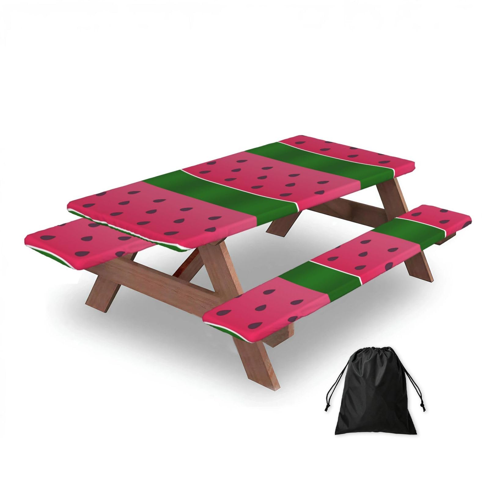 Dopklna As Picture Watermelon Fruit Summer, Picnic Table Cover With Bench Covers -Waterproof Elastic Fitted Tablecloth For Garden Camping Patio 76X152cm