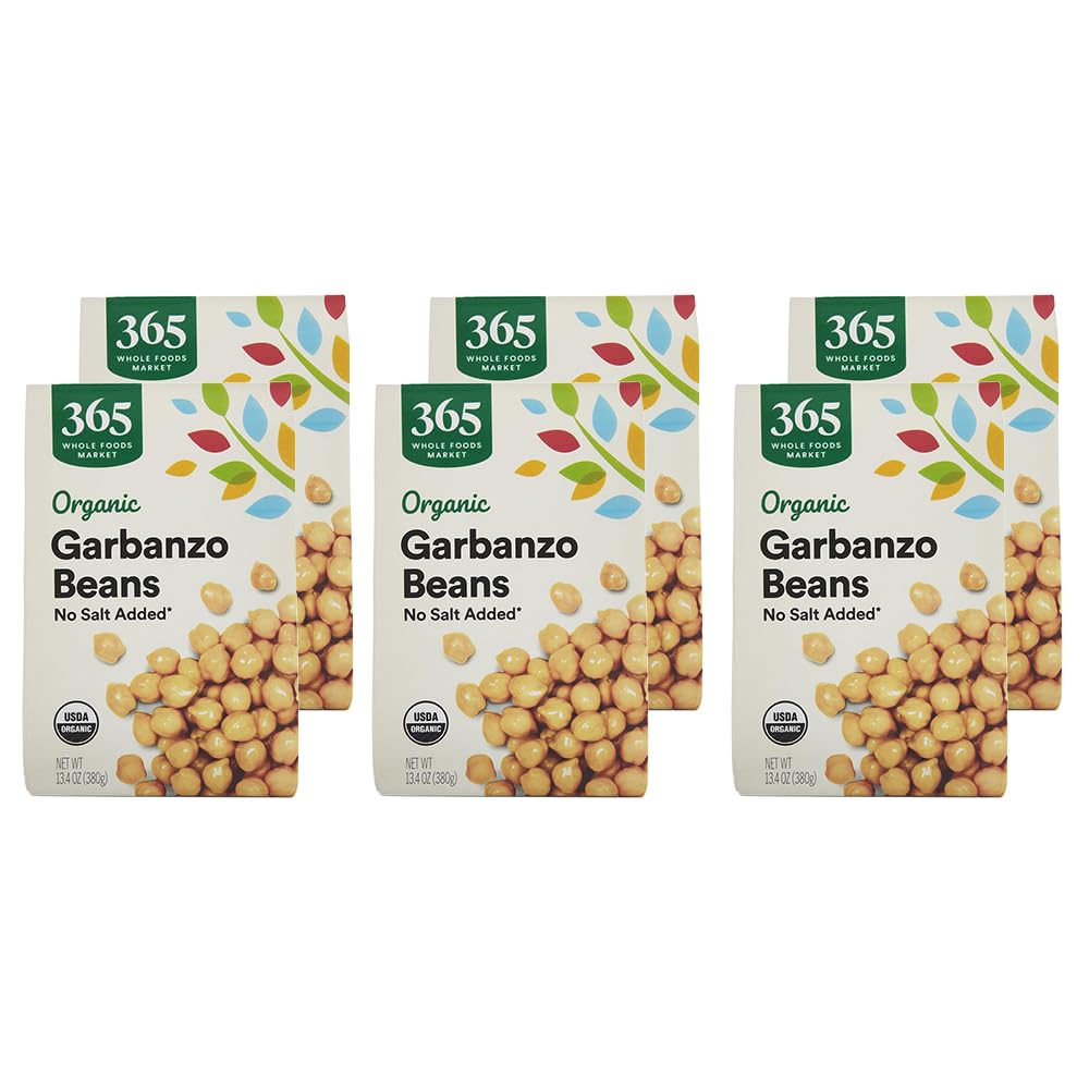 365 by Whole Foods Market, Organic Unsalted Garbanzo Beans, 13.4 Ounce (Pack of 6)