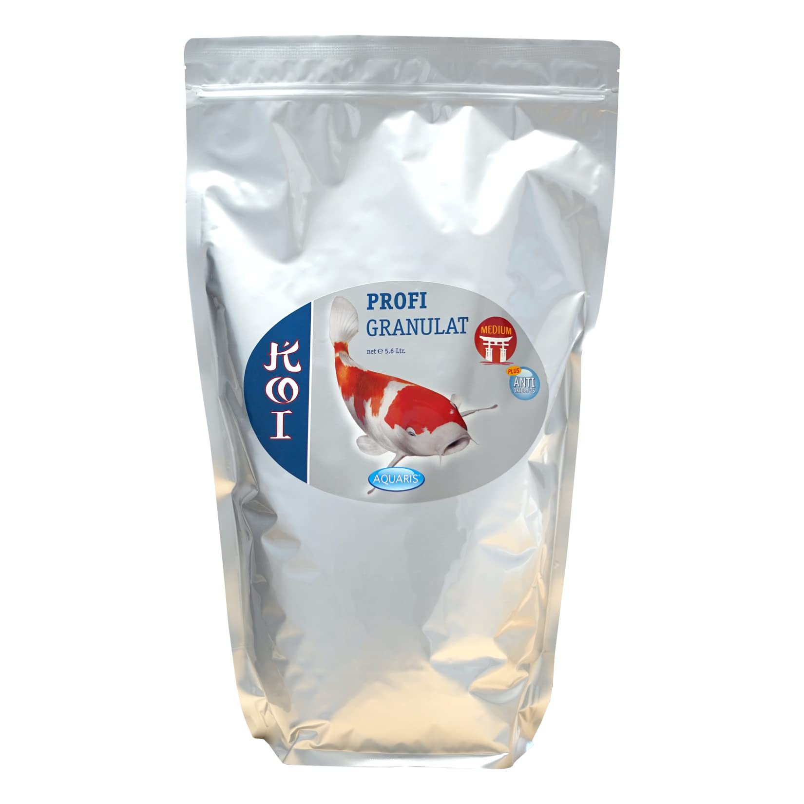 AQUARIS Koi Profigranulat Medium per pesci da laghetto sono galleggianti, non intorbidiscono l'acqua del laghetto e contengono molti nutrienti con elementi utili 5,6 L - 1,96 kg