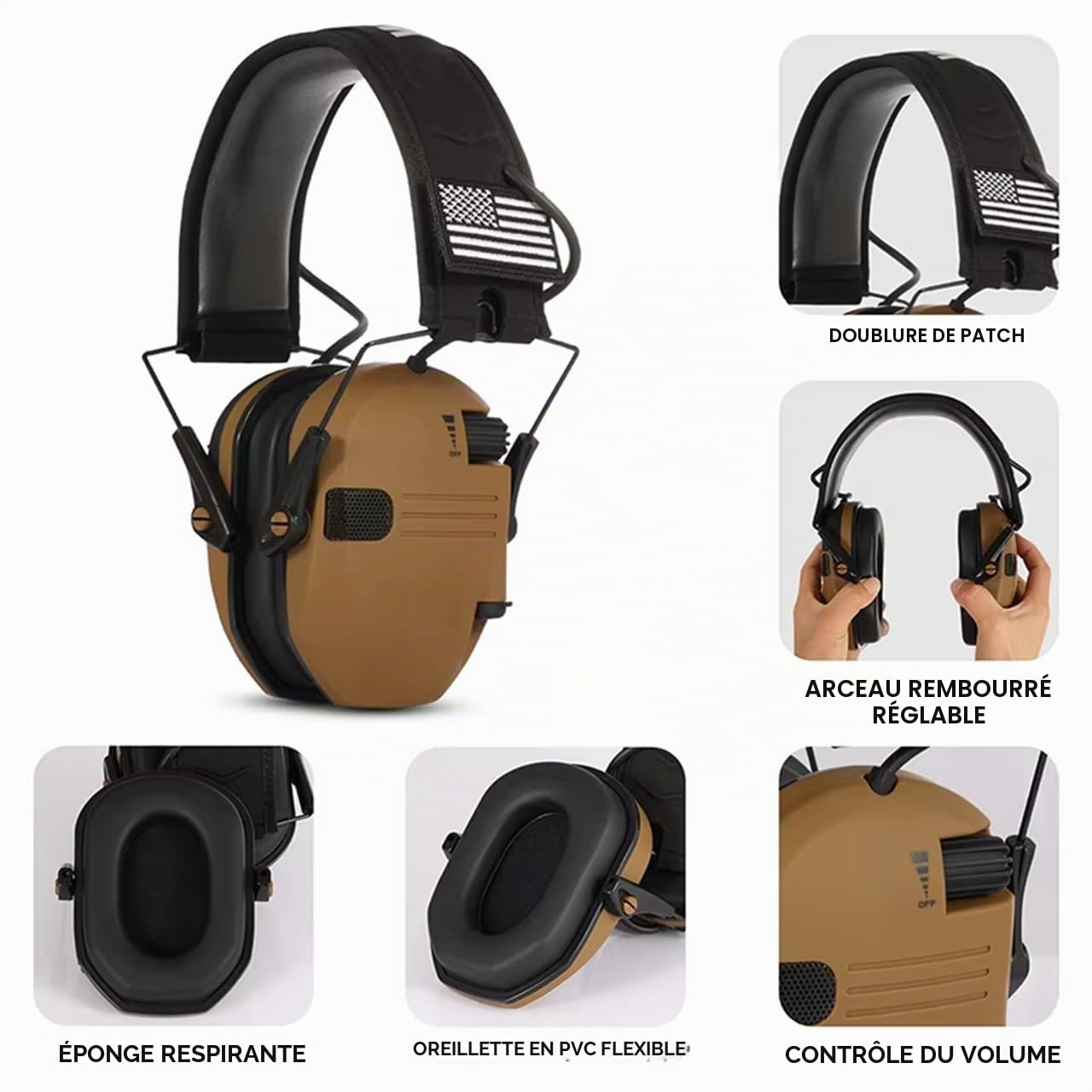 Nouveau Casque Antibruit Tir Électronique Tactique pour Sports Plein Air, Casque Anti-Bruit, Amplification du Son D'impact(Black)