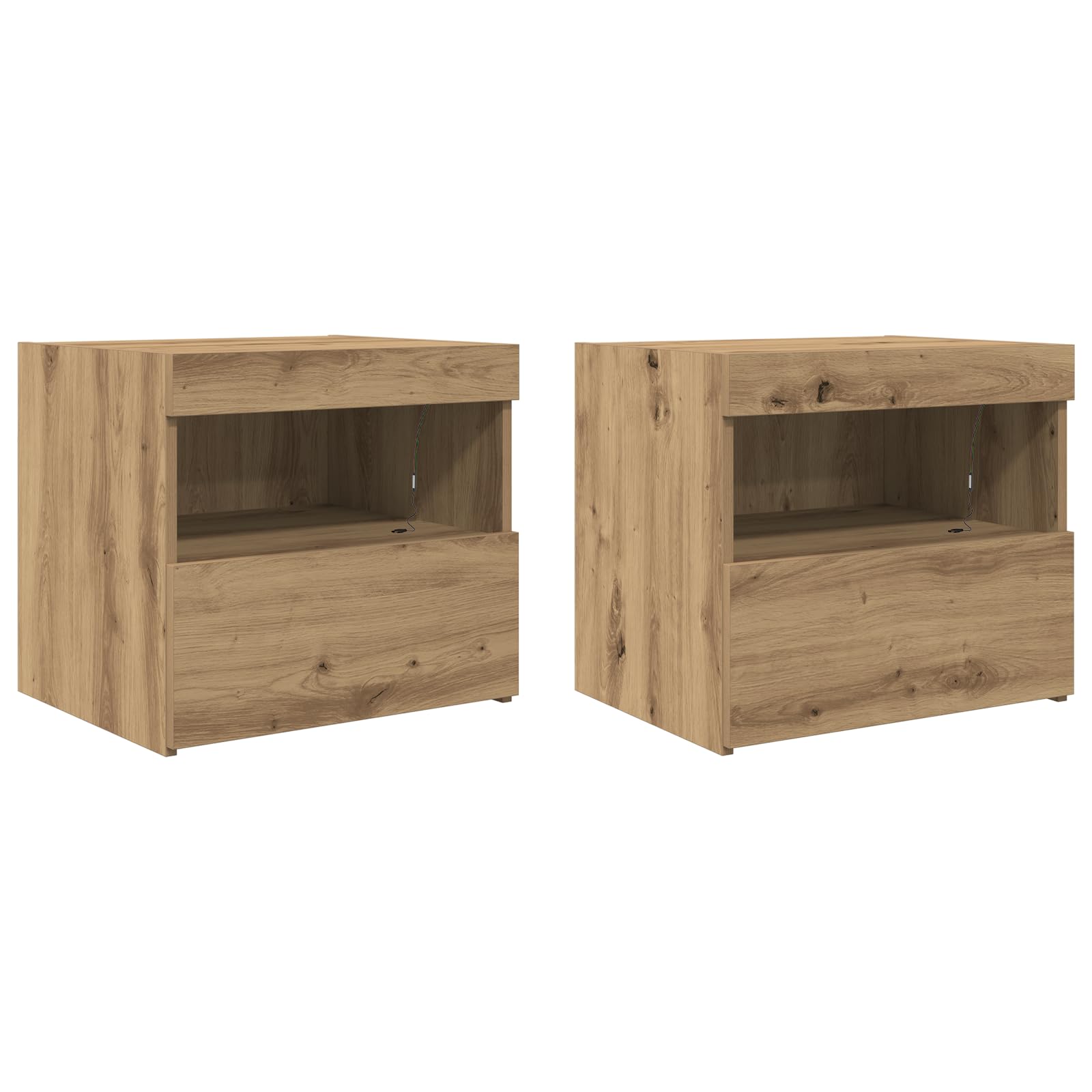 Stoliki nocne z diodami LED 2 szt. dąb Artisan szafka łazienkowa wąska komoda z szufladami do pokoju sypialni 50 x 40 x 45 cm