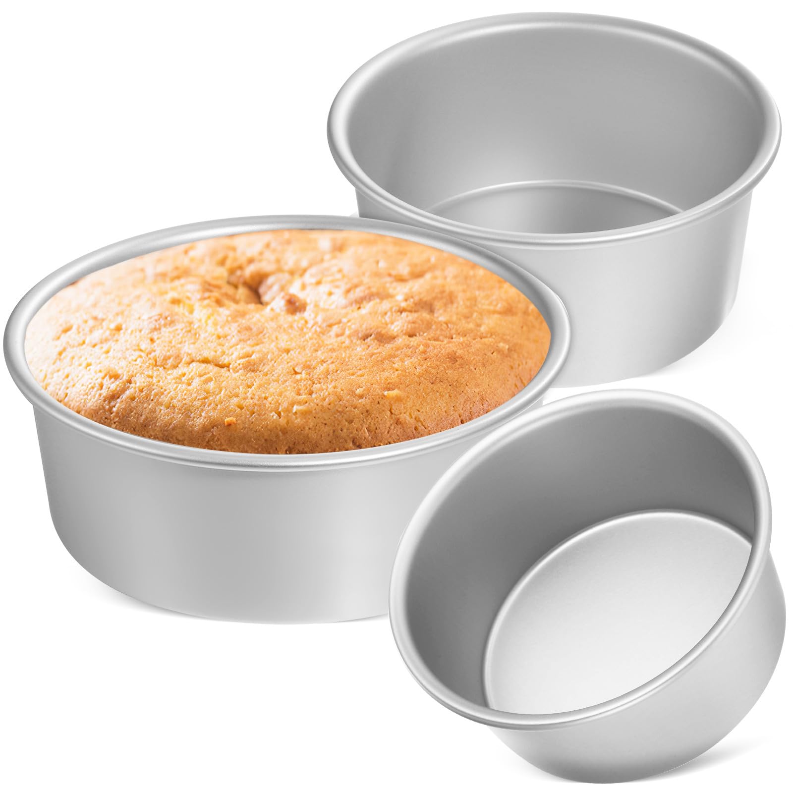 Housoutil Juego de 3 Moldes Redondos para Pasteles Base Fija Aluminio Alimentario Tamaños 10 CM 15 CM y 20 CM Antiadherentes para Hornear Utensilios de Repostería Hogar