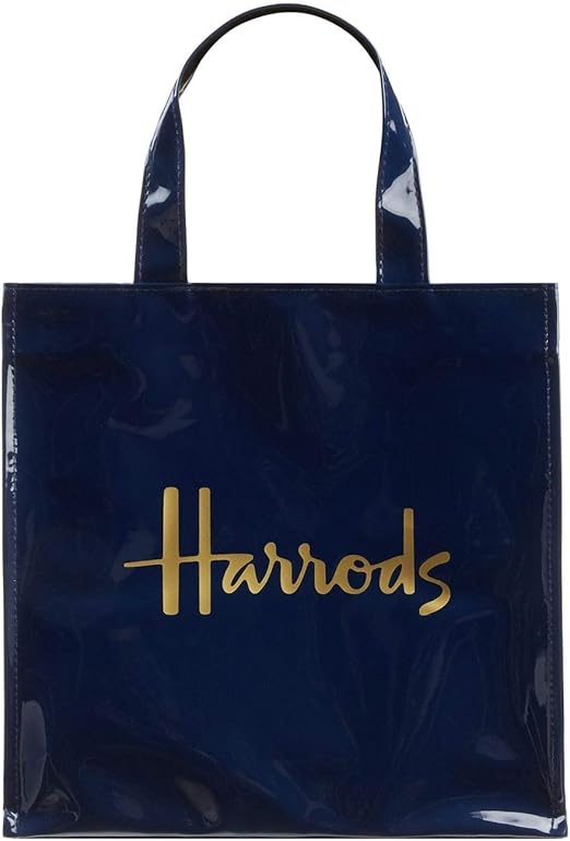 Amazon HARRODS ハロッズ 正規品 PVC トートバック Sサイズ,Small Logo Shopper Bag ネイビー