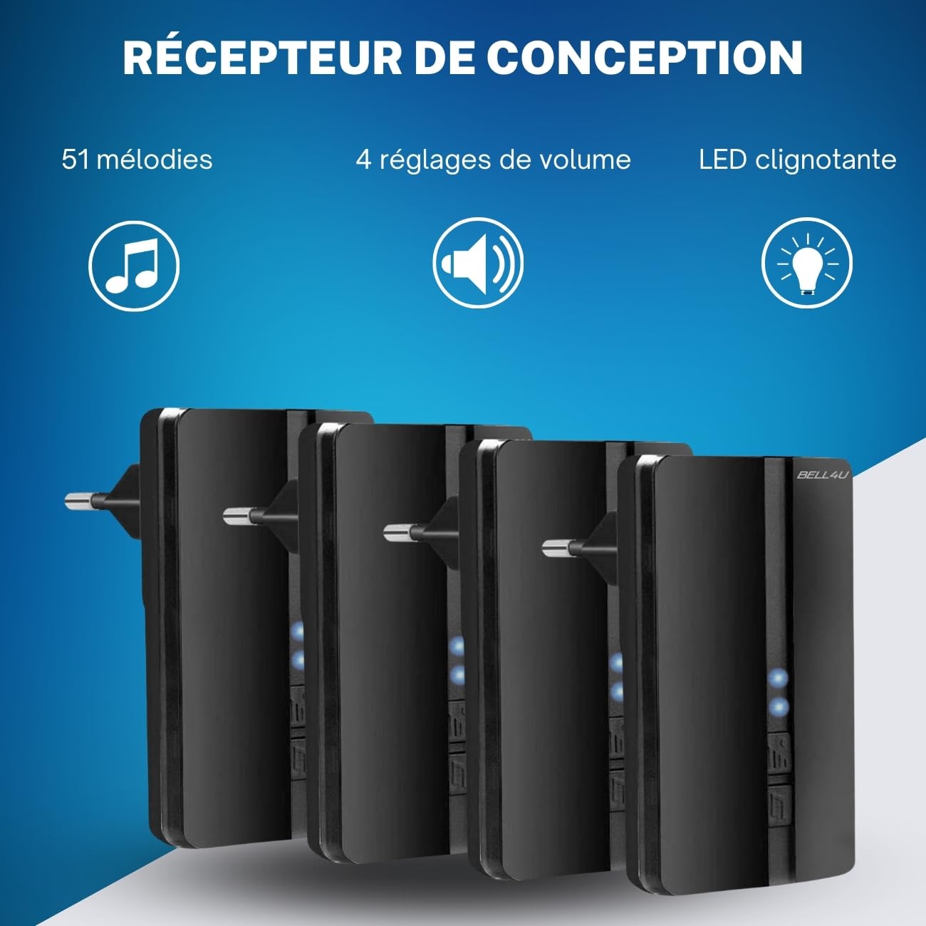 Sonnette sans Fil sans Pile Extérieur IP65, 4 Récepteurs