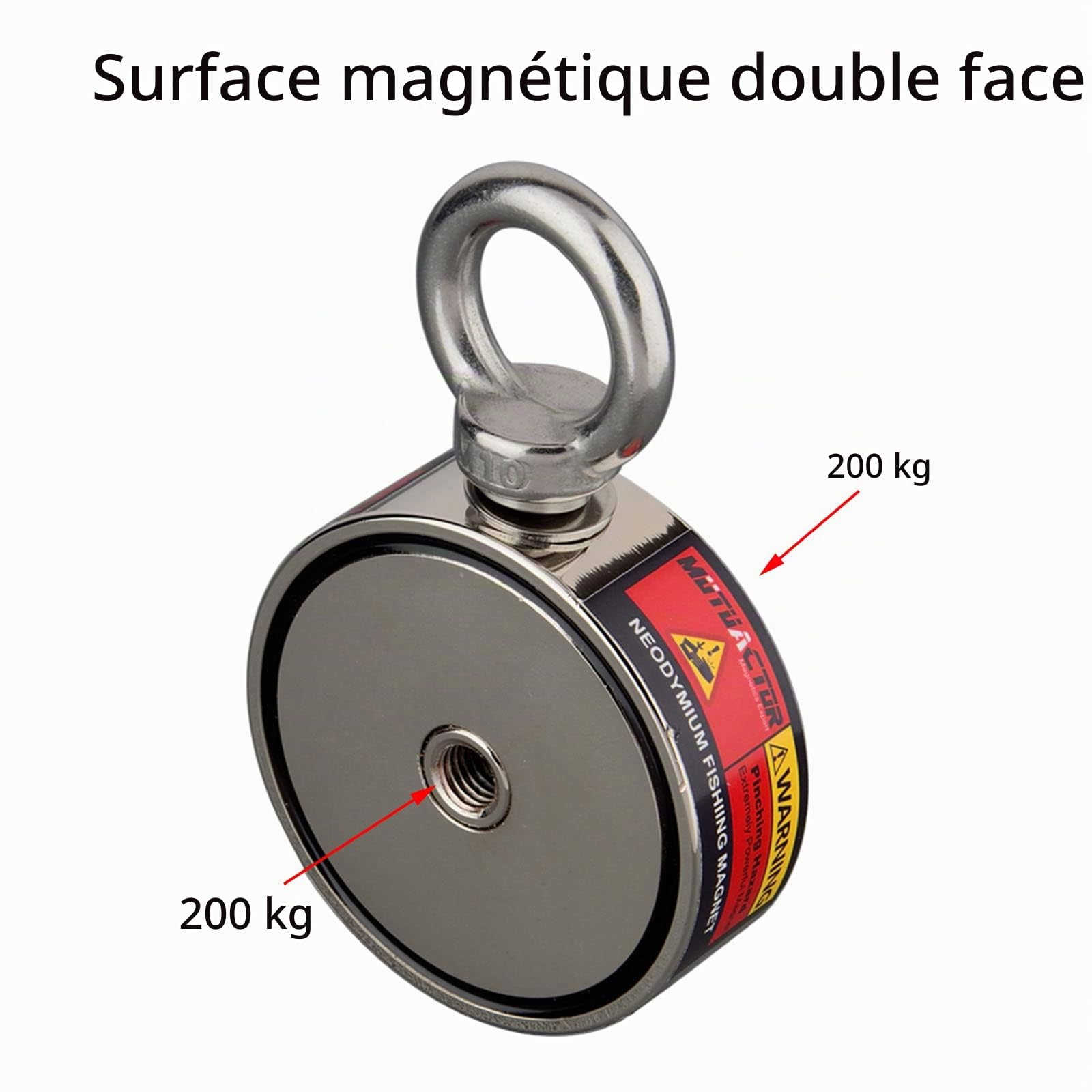 MUTUACTOR Aimant de pêche avec grappins et corde et gant de 20 m, double face combinée 400 kg Force de traction Aimant en néodyme super fort pour la pêche à l'aimant et la récupération en rivière