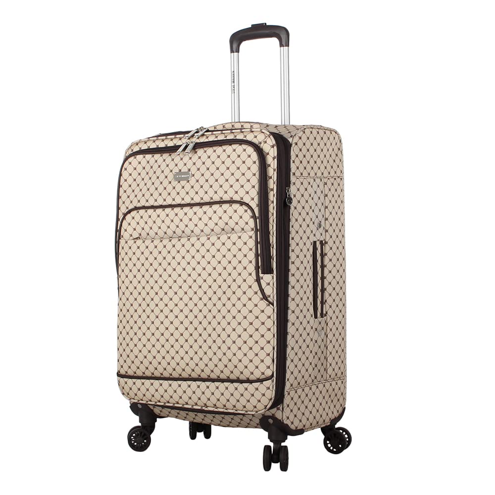 Steve Madden Designer Luggage Collection - Lightweight 24 Inch Expandable Softside Suitcase - Mid-size Rolling 4-Spinner Wheels Checked Bag (Noble