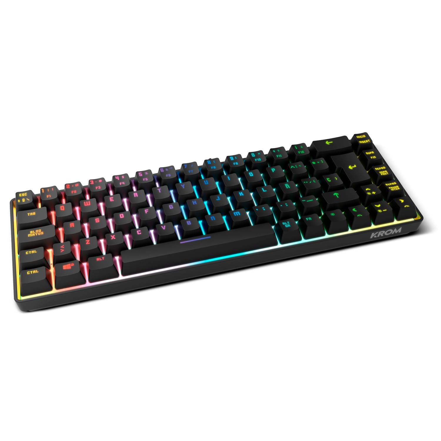 KROM KALISTA - Tastiera a membrana da gioco RGB Rainbow, fattore di forma 62%, modalità di gioco, N-19 anti-ghosting, Windows | Mac, layout inglese, nero