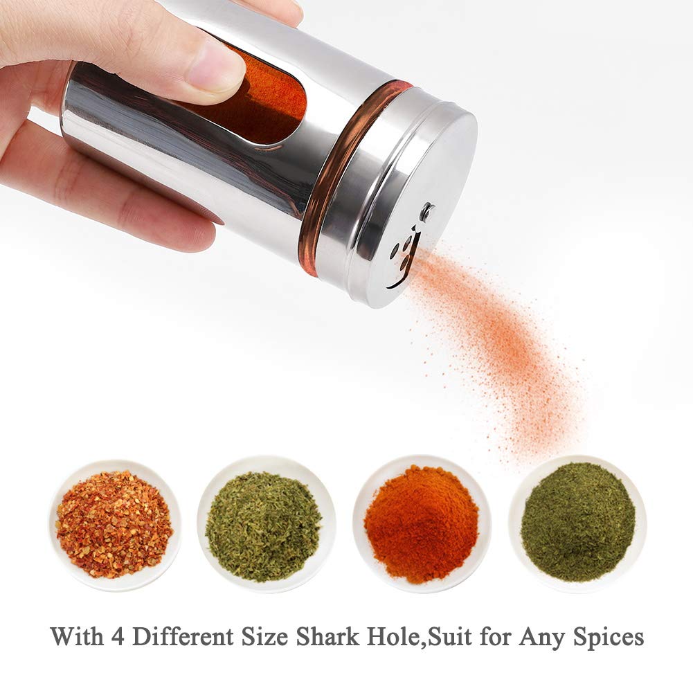 2 saleros y pimenteros, coctelera de acero inoxidable para sal en polvo, azúcar, canela, pimienta, dispensador de especias con agujeros de vertido ajustables, color plateado 5