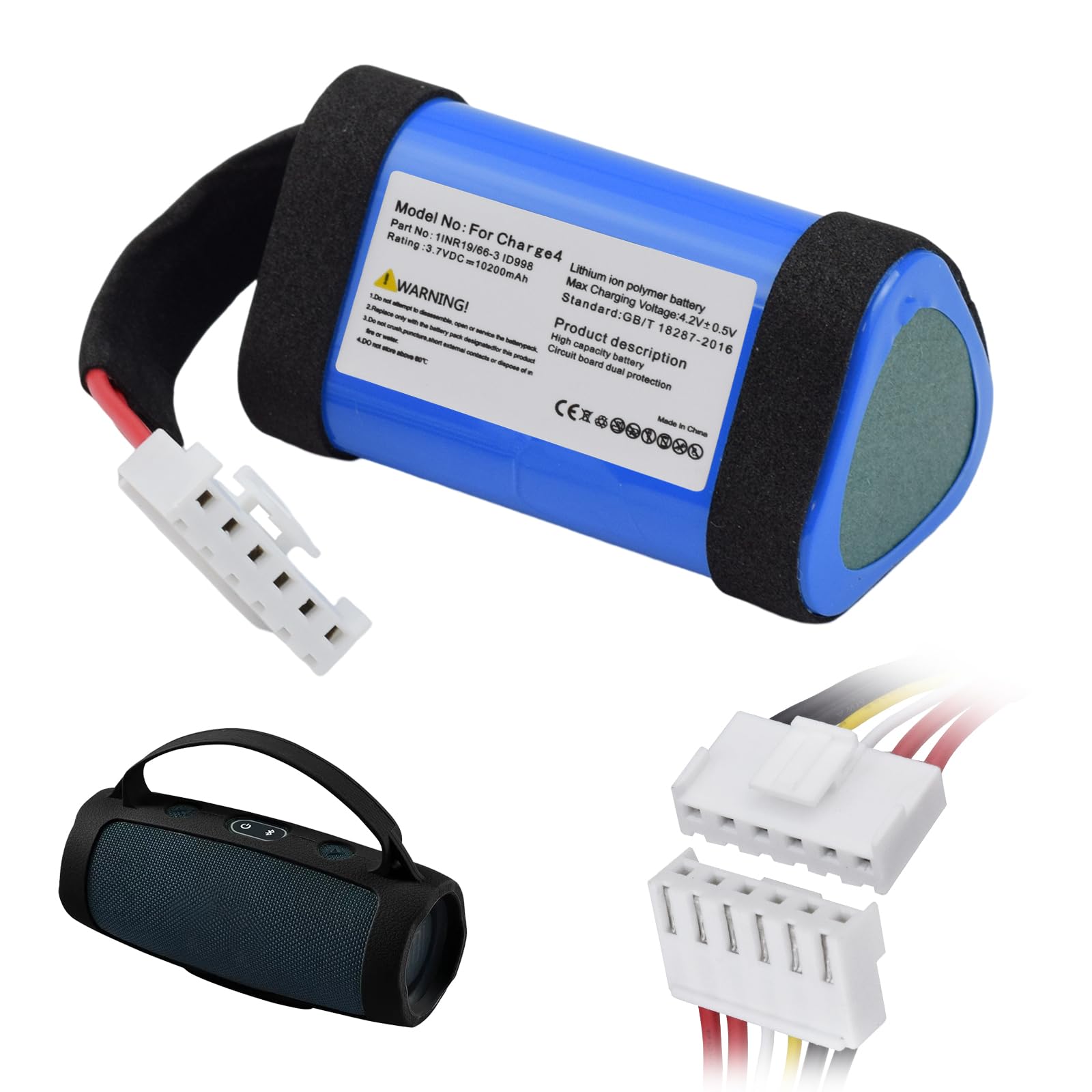 CITYORK Batterie Li-ION 3,7 V 10200 mAh pour JBL Charge 4, 4J,4BLK, Compatible avec Charge 4BLUAM, P/N ID998, SUN-INTE-118, 1INR19/66-3