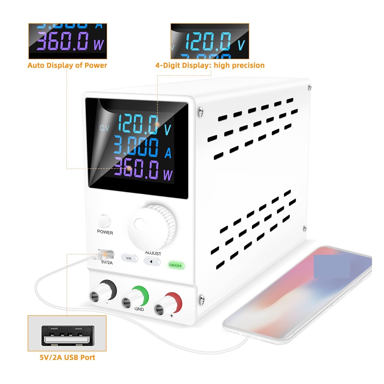 Labornetzgerät, Laborbank-Netzteil, einstellbar, 30 V, 10 A, 5 A, 60, 120, 3 A, Strom, Spannung, Leistungsregler, Test, DC, USB, 300 W Quelle(120V 3A)