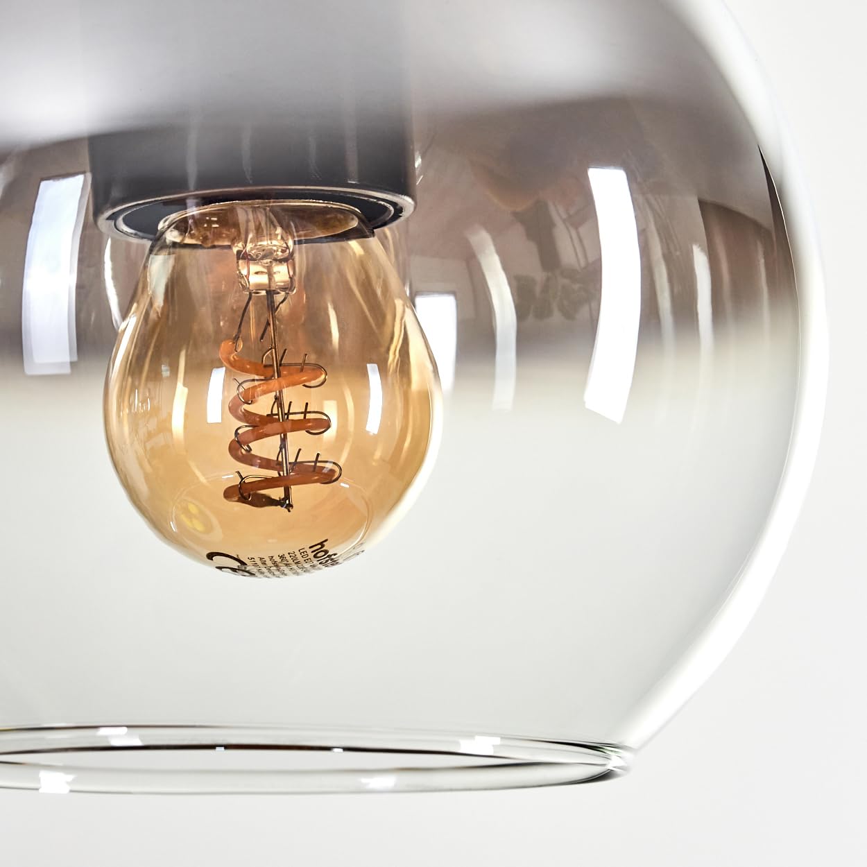HOFSTEIN Pendelleuchte Koyoto, 5-flammige Hängelampe aus Metall/Holz/Glas in Schwarz/Natur/Chrom/Rauch/Klar, Hängeleuchte mit Glasschirmen und Holzbalken, max. 150cm, E27, Esszimmer, Wohnzimmer, Küche
