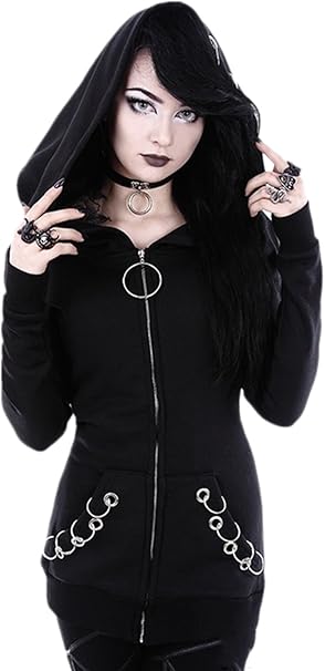 Mujer Sudaderas con Capucha Cremallera Manga Larga Punk ...