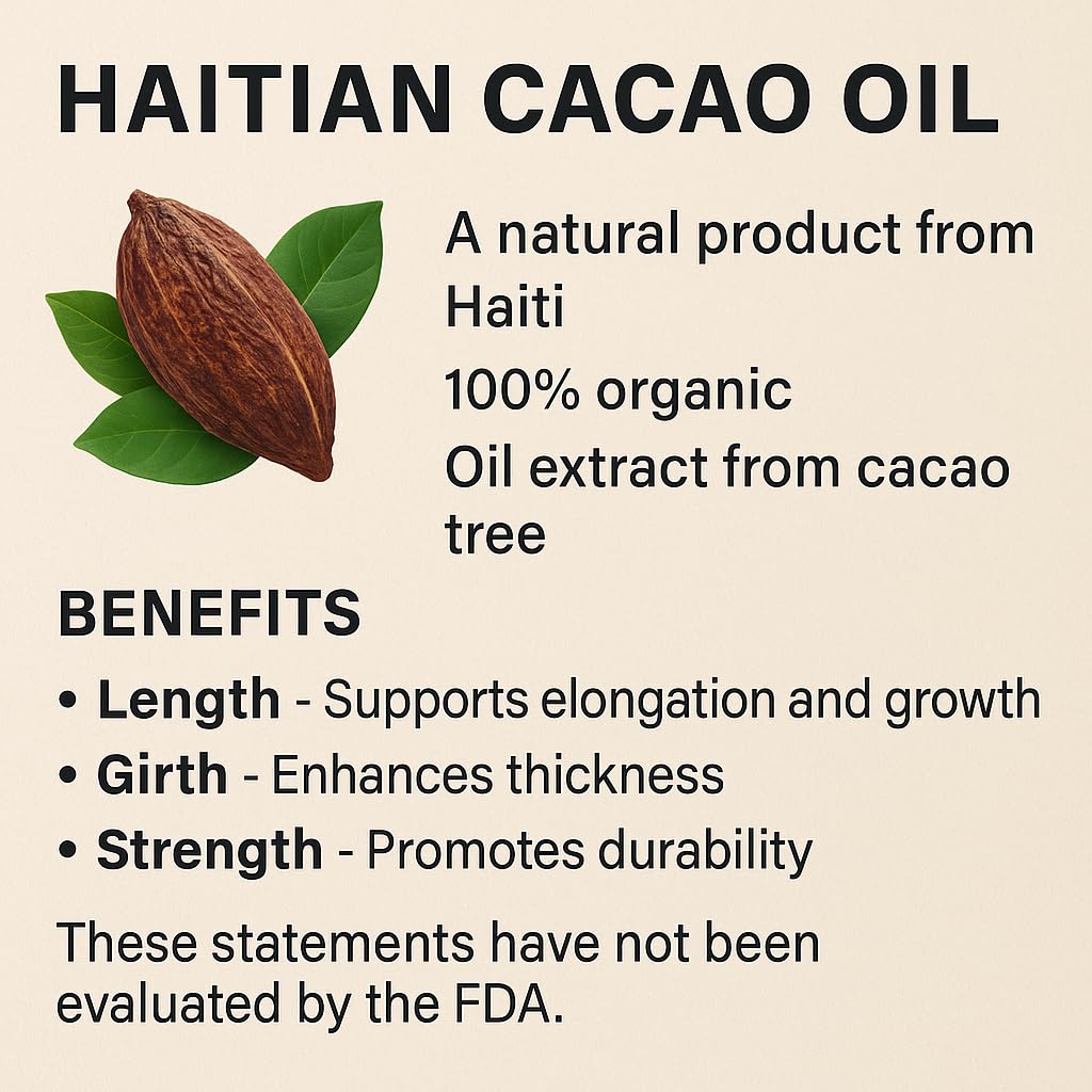 Haitian Grés Cacao Oil – 100% Pure & Organic Cold-Pressed Extract – Deeply Moisturizing Body & Massage Oil – Rich in Antioxidants & Vitamins – Chocolate Aroma –