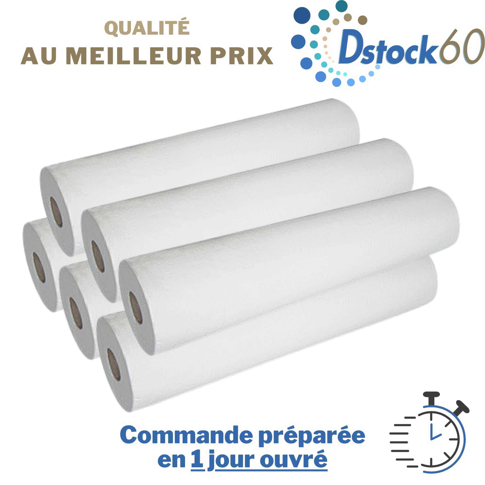 DSTOCK60 - Draps d'examen - Lot de 6 - Blanc Gaufré - 50 x 35 cm - 135 formats - Pure Ouate - Fabriqué en France