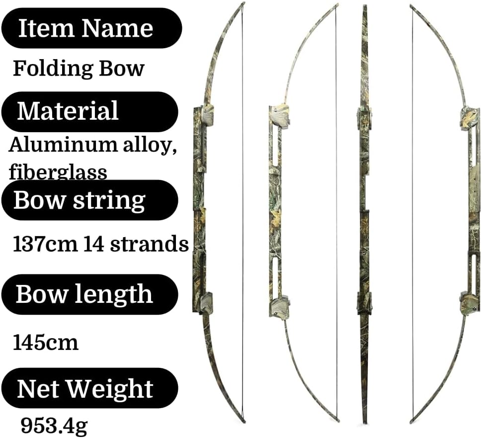 Portable Folding Bow - 58" 35lbs Recurve Bow, R/LH Compatible for Archery Hunting and Emergency Scenarios