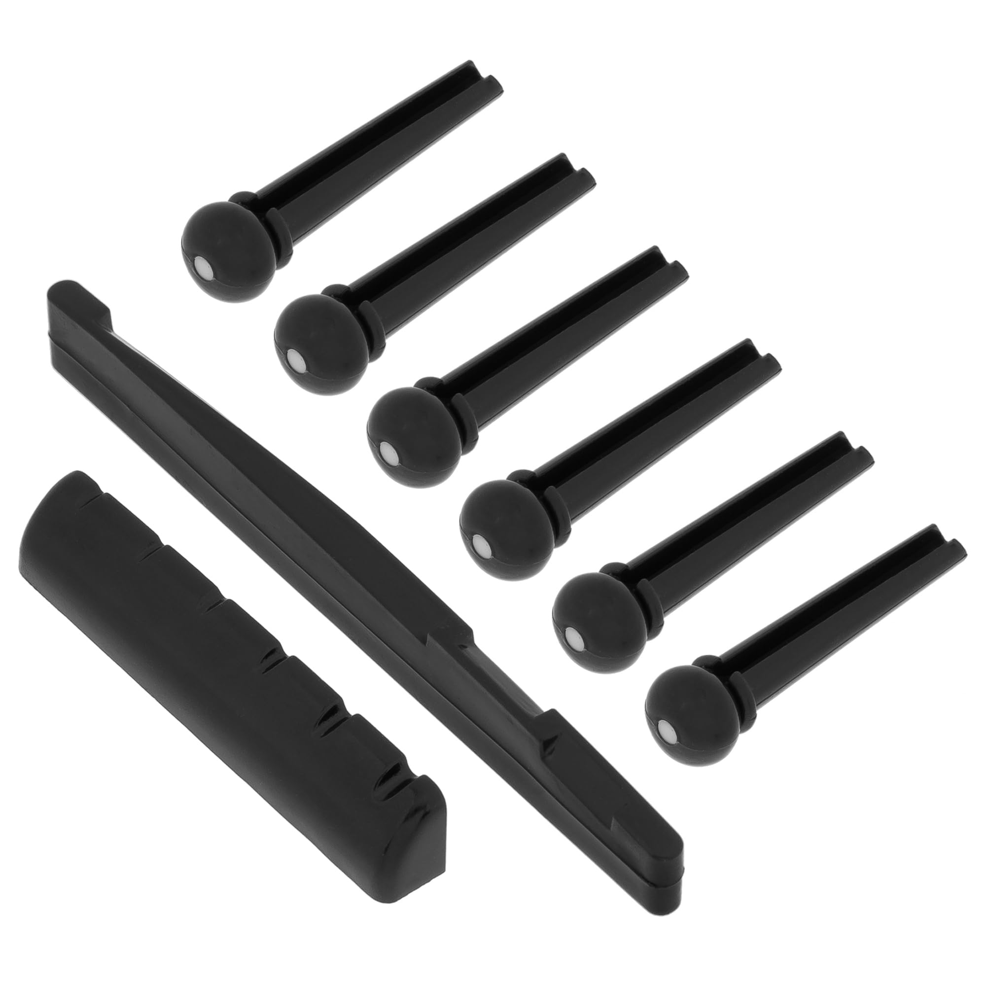 HALLMERS 8-Piece Black Synthetic 72mm Saddle, 43mm Nut, 6x Bridge Pins Kit Replacement Parts For Right-Handed Acoustic Guitar