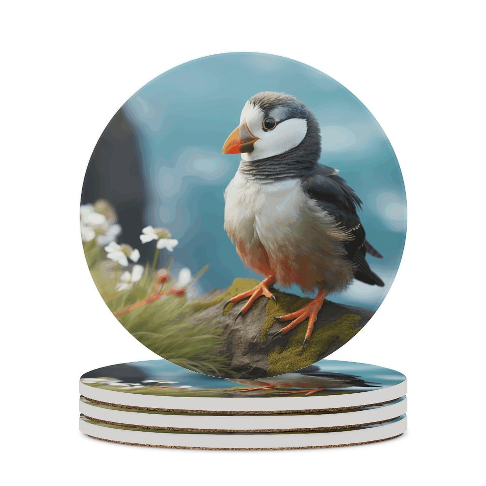 Dessous de verre rond oiseau isolant antidérapant pour table et bureau