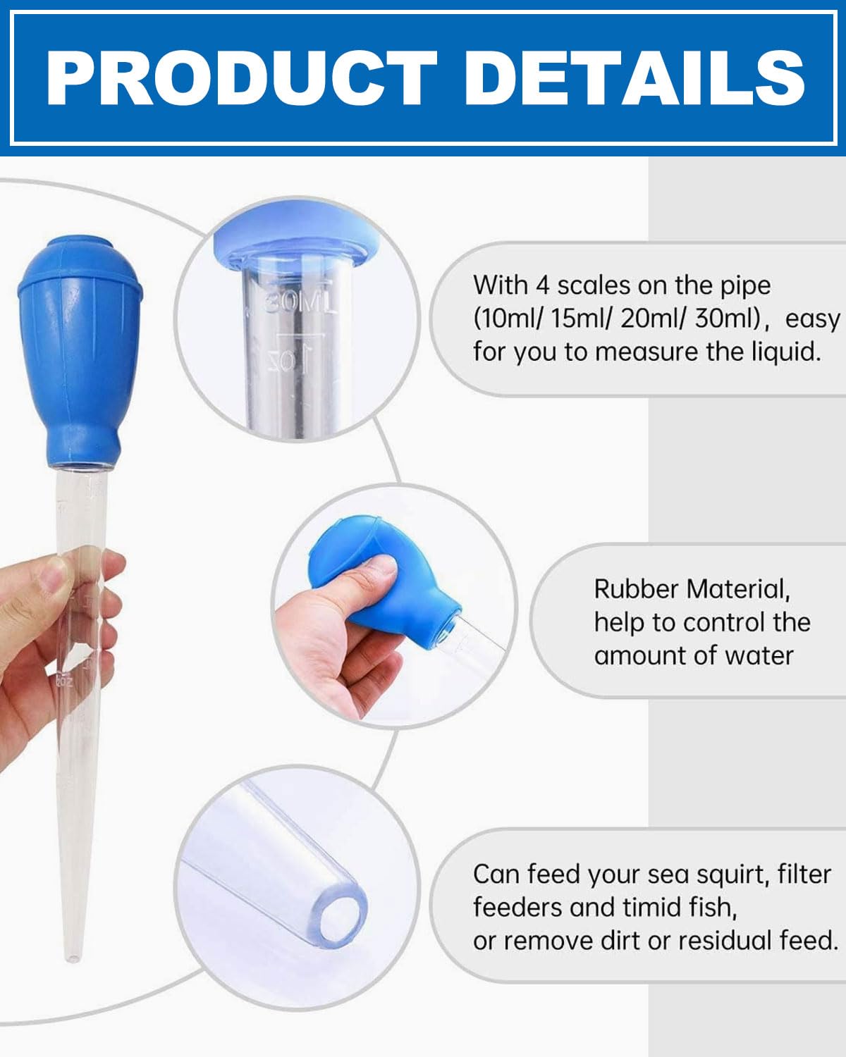 1 pièce Multifunction Pipette, propipette Capacity 30 ml, 28.5 cm, Pour Nourrir les poissons et les tortues, attraper les petits poissons et crevettes et nettoyer l'aquarium